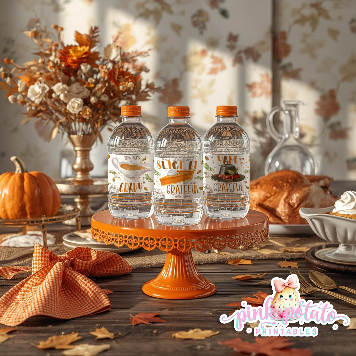 Turkey Day I-Water Bottle Labels-Printable-Thanksgiving Labels-Thanksgiving Dinner-Holiday Party-Pumpkin Pie-INSTANT DOWNLOAD