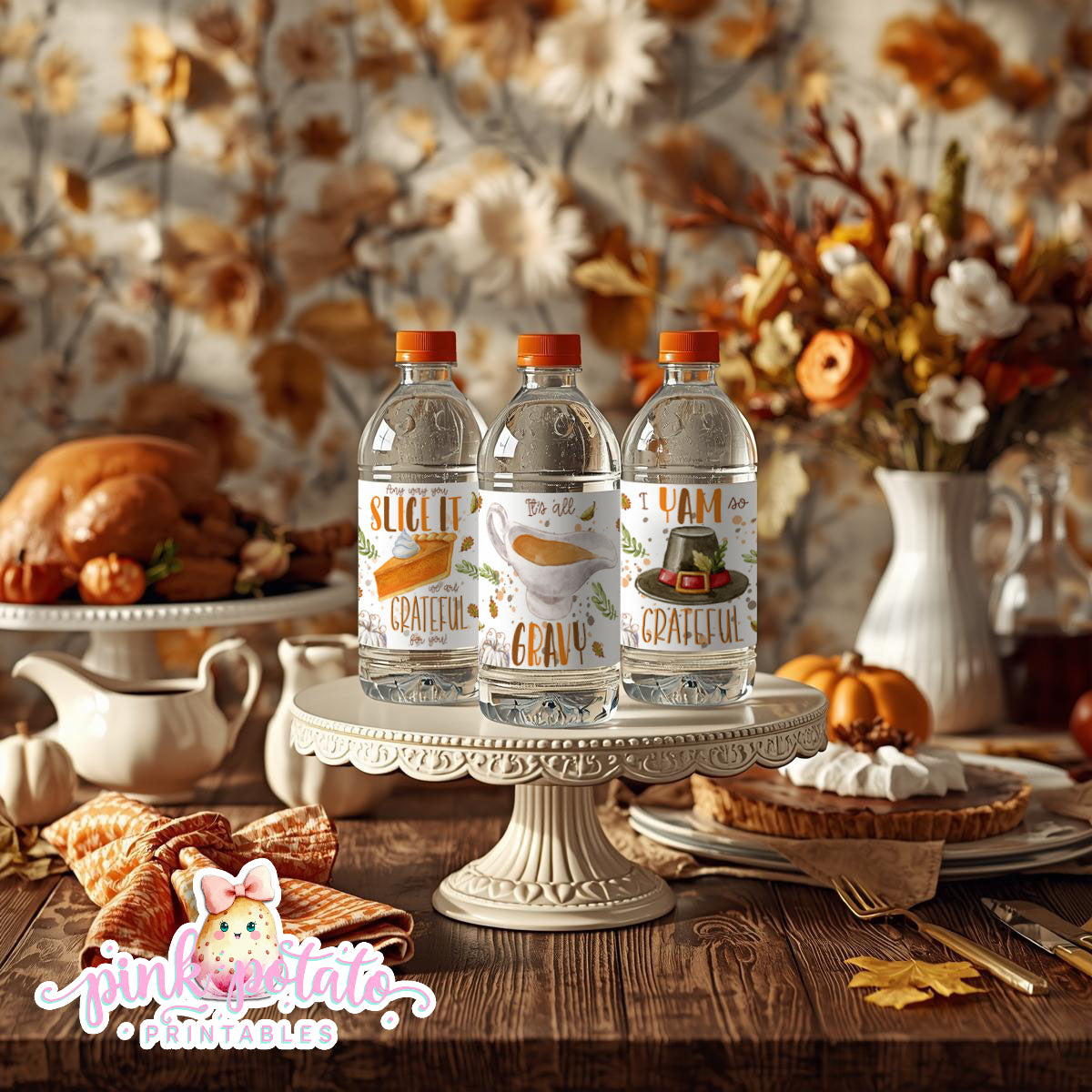 Turkey Day I-Water Bottle Labels-Printable-Thanksgiving Labels-Thanksgiving Dinner-Holiday Party-Pumpkin Pie-INSTANT DOWNLOAD