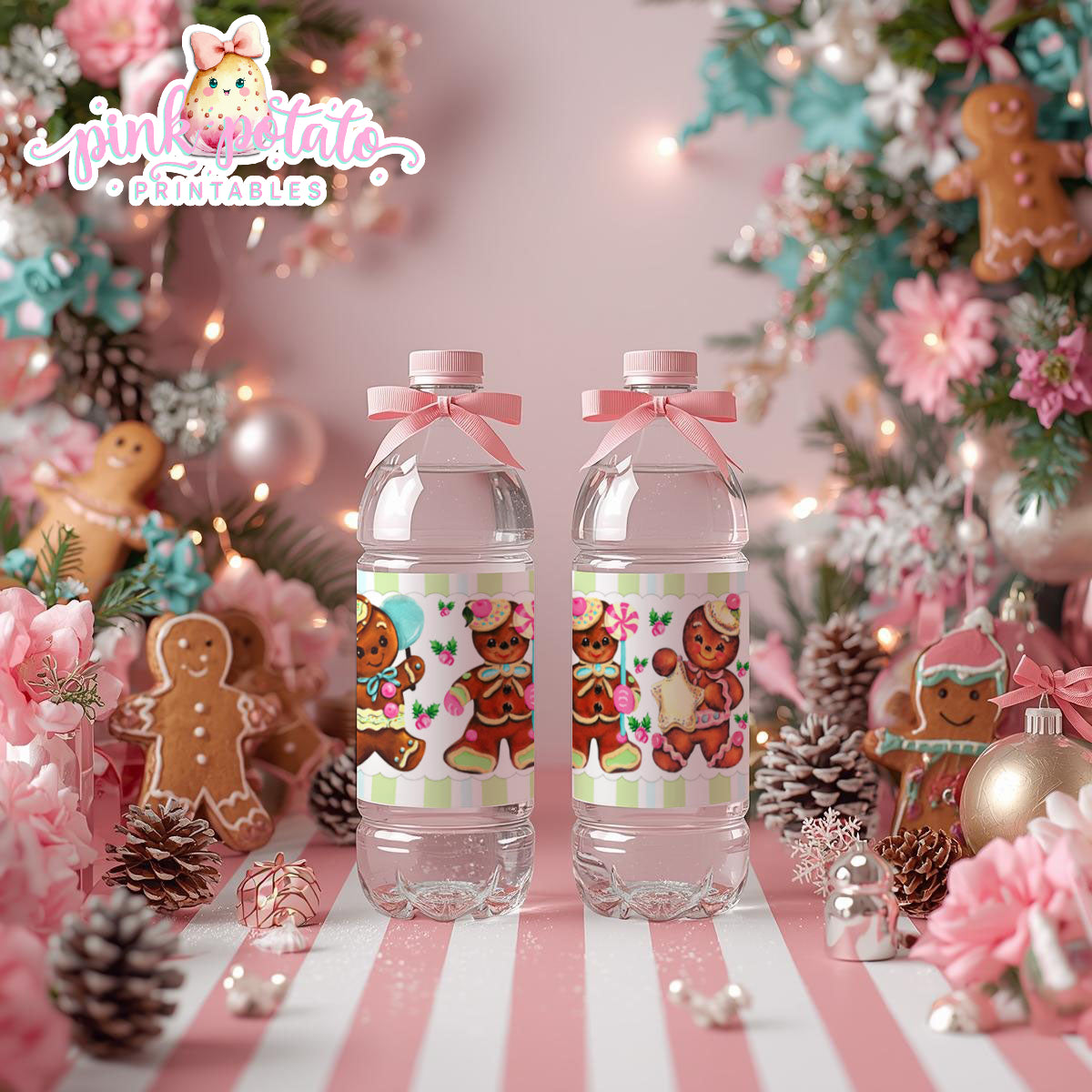 Gingerbread Cookies-Water Bottle Labels-Drink Wrappers-Cookie Decorating-Gingerbread Decorating-Printable-Christmas Party-INSTANT DOWNLOAD