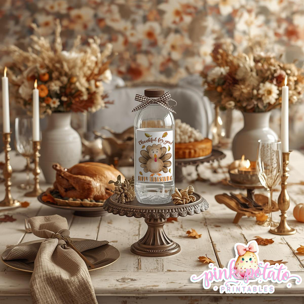 Turkey Day II-Water Bottle Labels-Printable-Thanksgiving Labels-Thanksgiving Dinner-Holiday Party-Pumpkin Pie-INSTANT DOWNLOAD