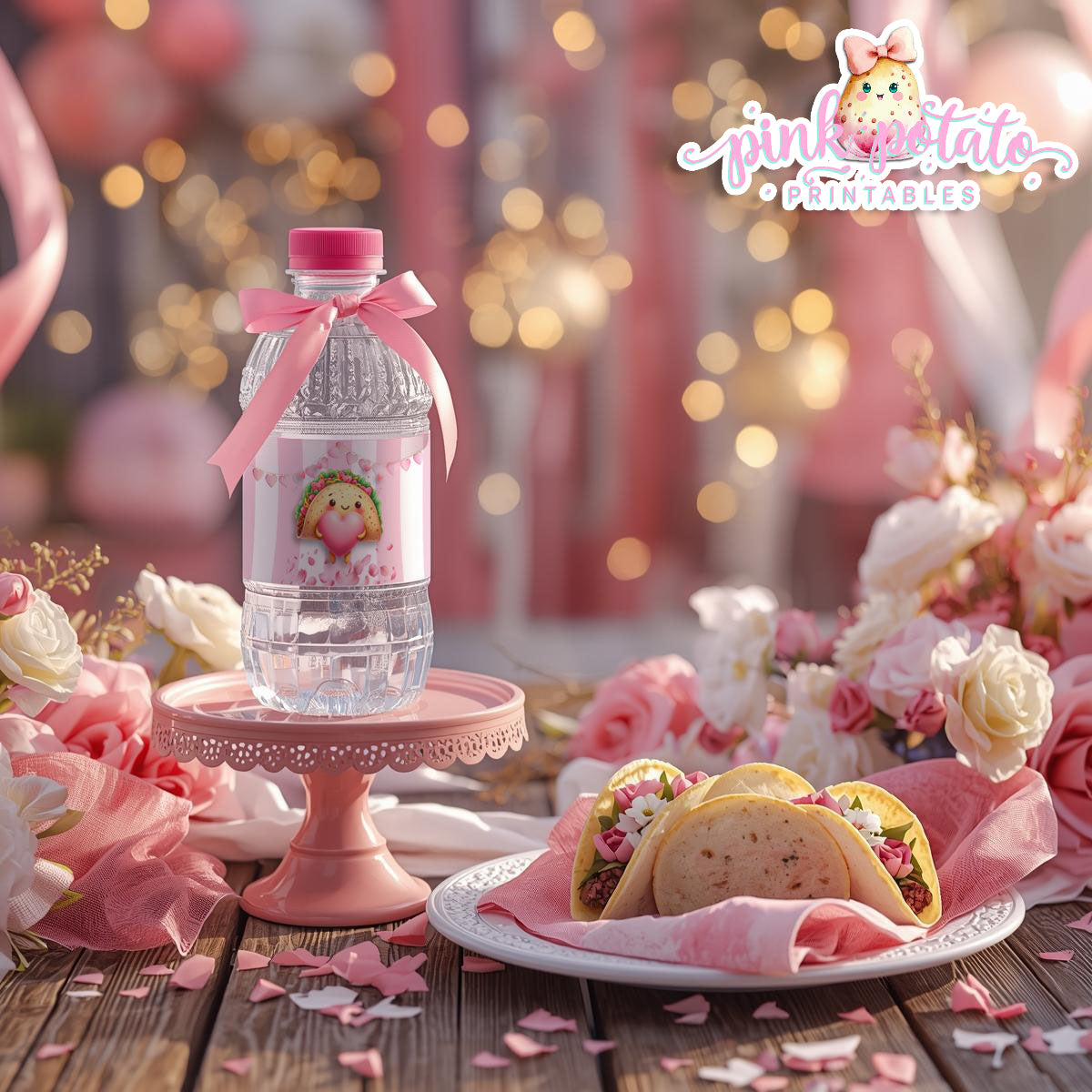 Pink Valentine-Taco Bar-Water Bottle Labels-Valentine's Day-Waterbottle-Valentine's Party-INSTANT DOWNLOAD
