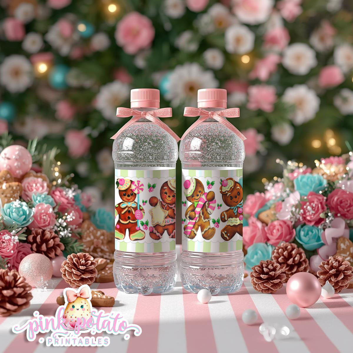 Gingerbread Cookies-Water Bottle Labels-Drink Wrappers-Cookie Decorating-Gingerbread Decorating-Printable-Christmas Party-INSTANT DOWNLOAD
