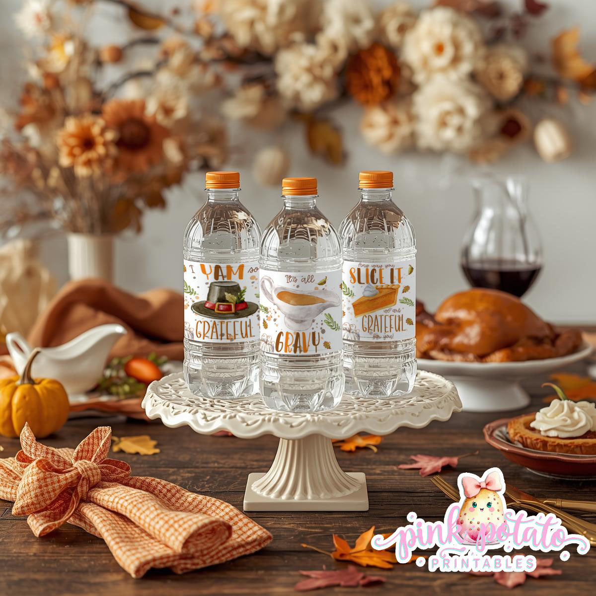 Turkey Day I-Water Bottle Labels-Printable-Thanksgiving Labels-Thanksgiving Dinner-Holiday Party-Pumpkin Pie-INSTANT DOWNLOAD