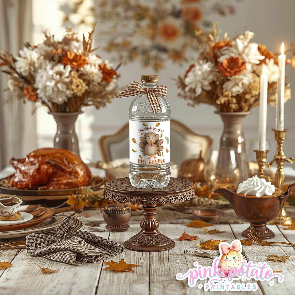 Turkey Day II-Water Bottle Labels-Printable-Thanksgiving Labels-Thanksgiving Dinner-Holiday Party-Pumpkin Pie-INSTANT DOWNLOAD