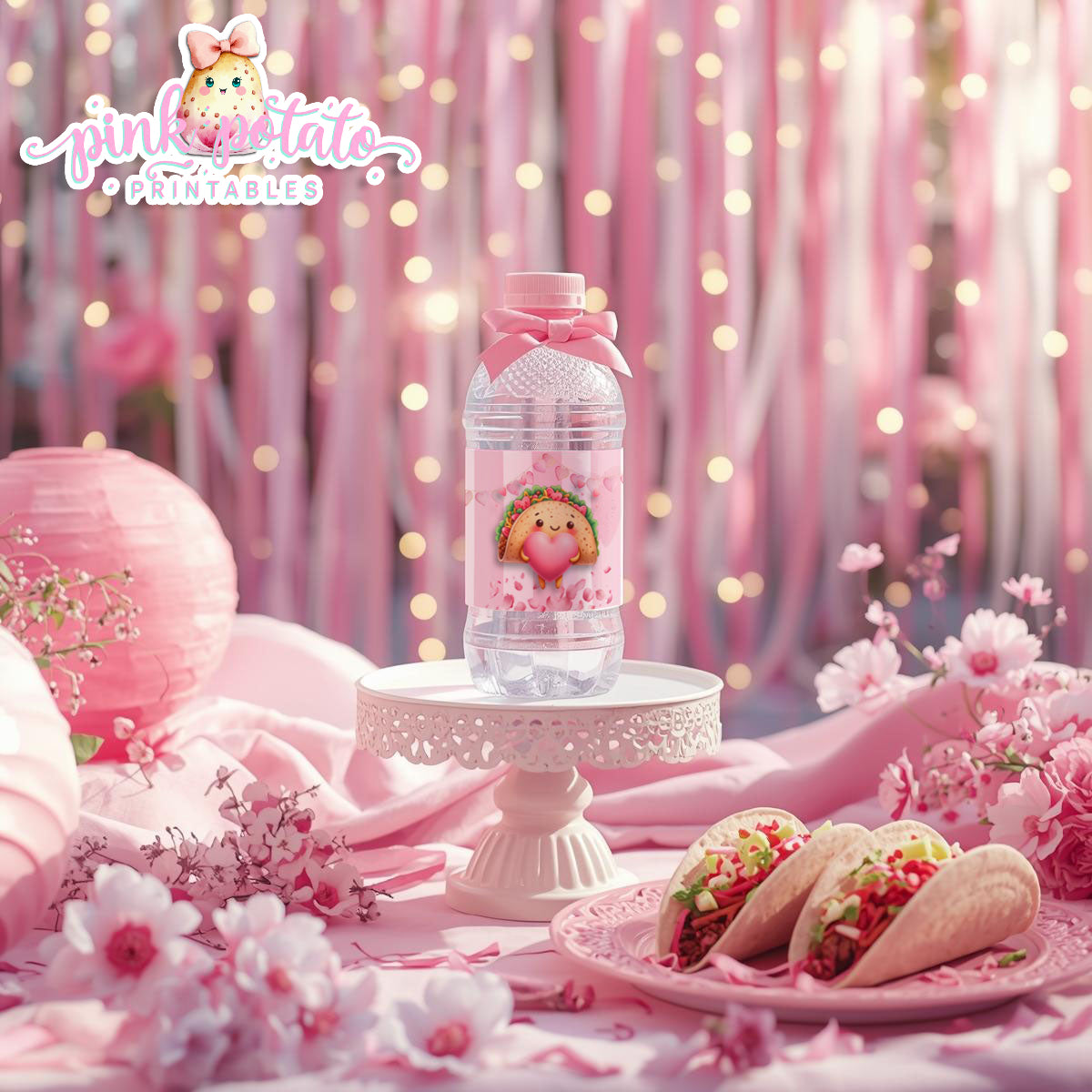 Pink Valentine-Taco Bar-Water Bottle Labels-Valentine's Day-Waterbottle-Valentine's Party-INSTANT DOWNLOAD