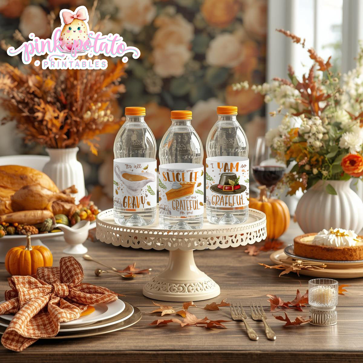 Turkey Day I-Water Bottle Labels-Printable-Thanksgiving Labels-Thanksgiving Dinner-Holiday Party-Pumpkin Pie-INSTANT DOWNLOAD