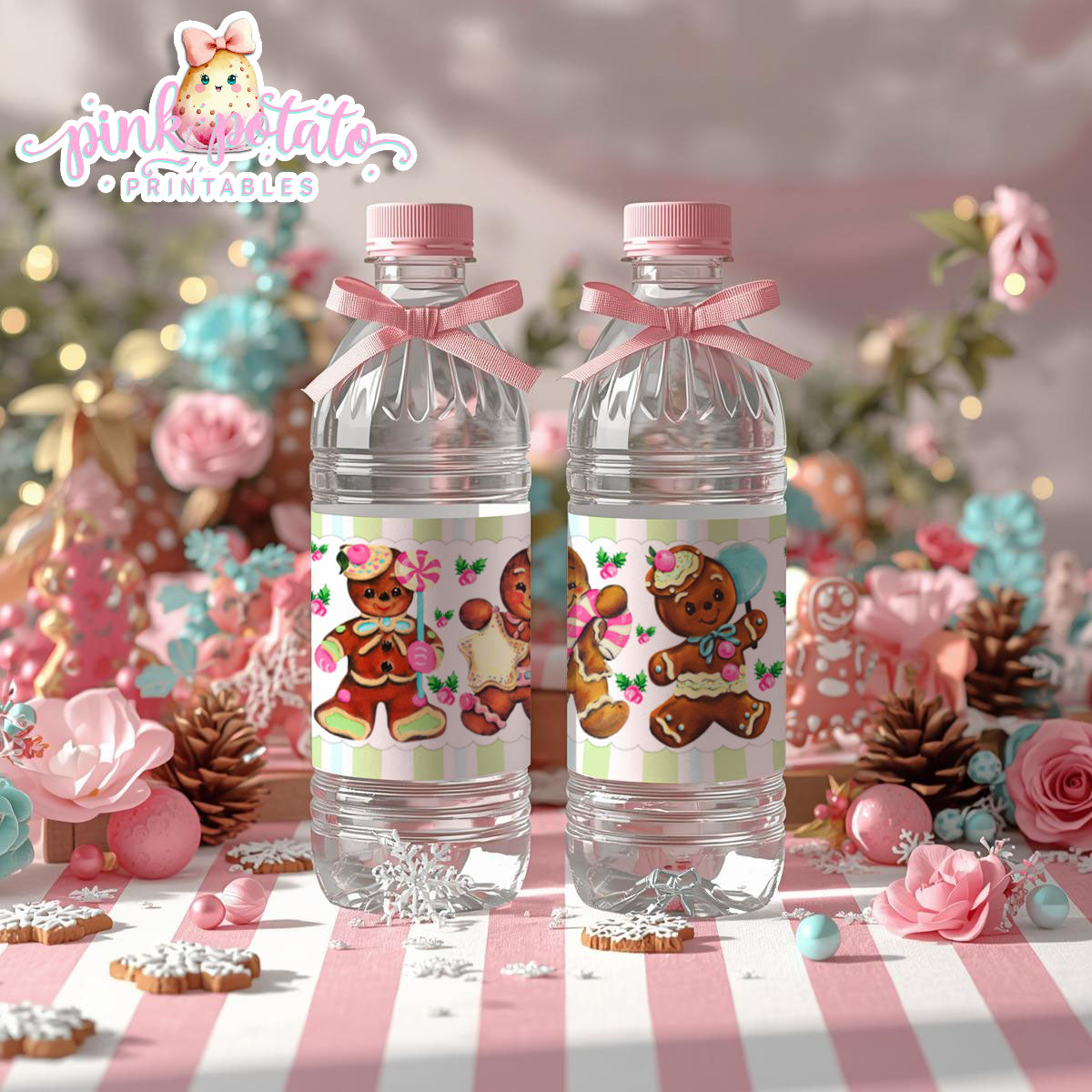 Gingerbread Cookies-Water Bottle Labels-Drink Wrappers-Cookie Decorating-Gingerbread Decorating-Printable-Christmas Party-INSTANT DOWNLOAD
