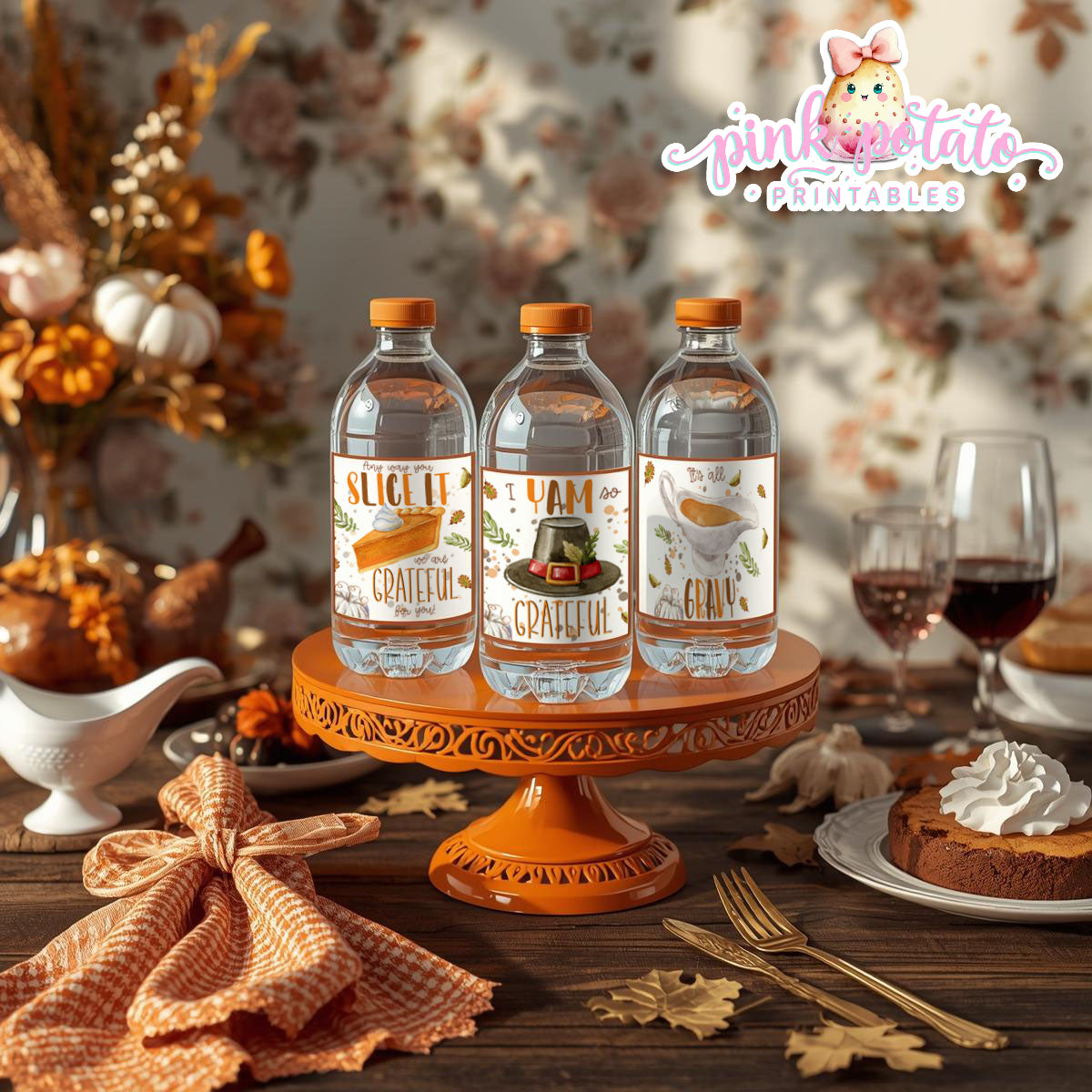 Turkey Day I-Water Bottle Labels-Printable-Thanksgiving Labels-Thanksgiving Dinner-Holiday Party-Pumpkin Pie-INSTANT DOWNLOAD