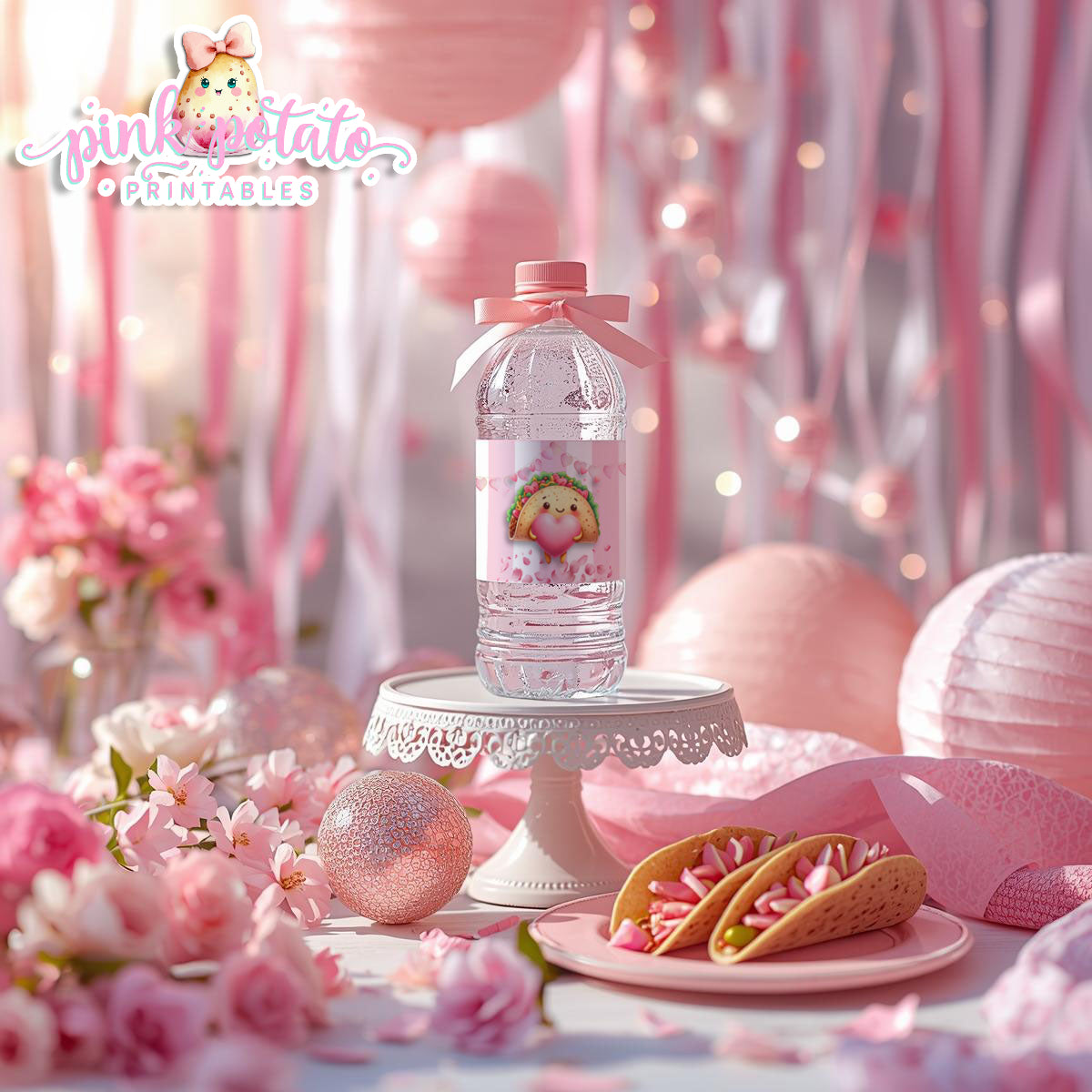 Pink Valentine-Taco Bar-Water Bottle Labels-Valentine's Day-Waterbottle-Valentine's Party-INSTANT DOWNLOAD