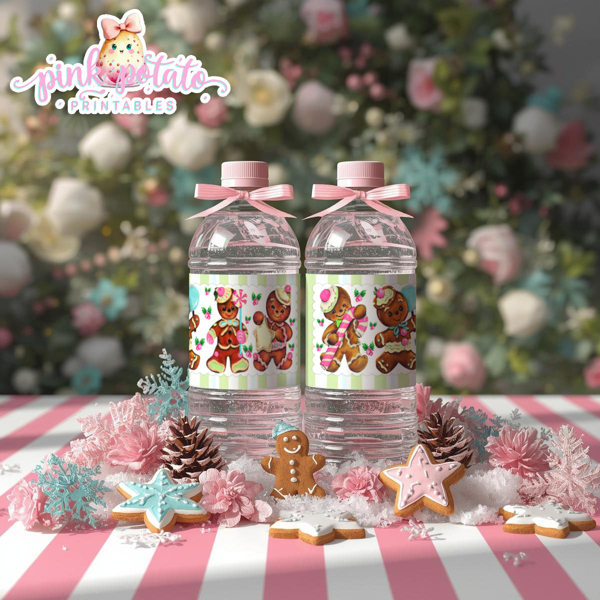 Gingerbread Cookies-Water Bottle Labels-Drink Wrappers-Cookie Decorating-Gingerbread Decorating-Printable-Christmas Party-INSTANT DOWNLOAD