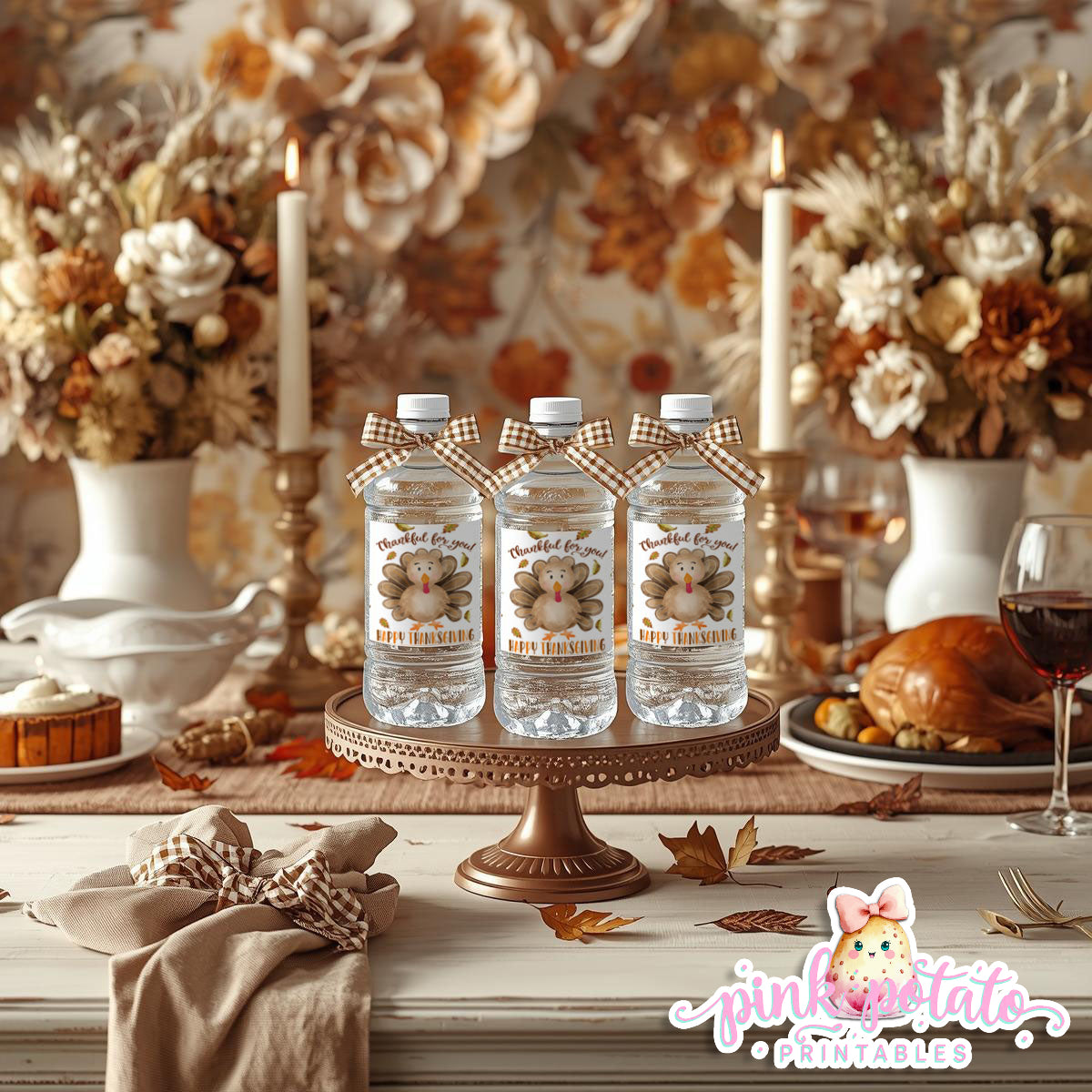 Turkey Day II-Water Bottle Labels-Printable-Thanksgiving Labels-Thanksgiving Dinner-Holiday Party-Pumpkin Pie-INSTANT DOWNLOAD