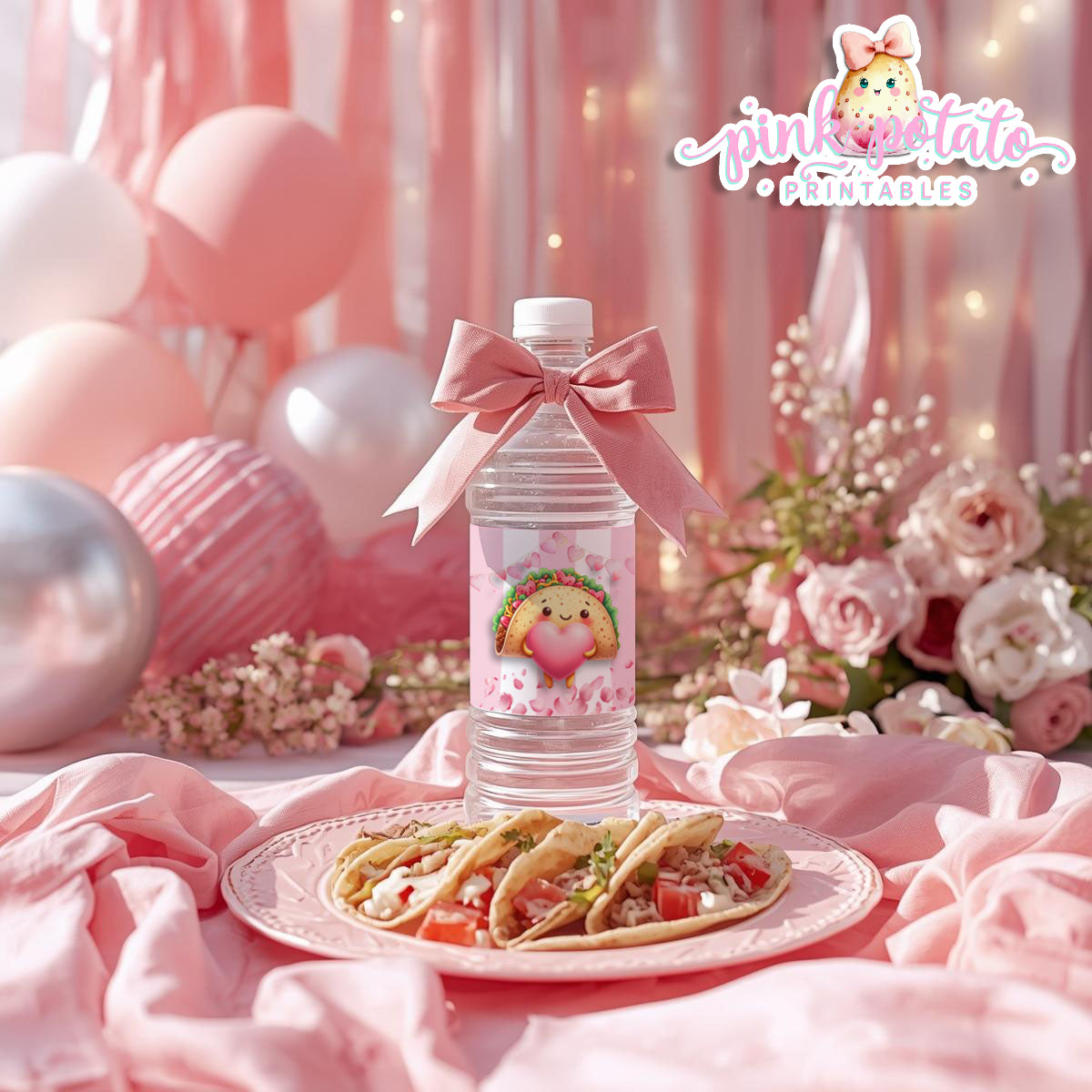 Pink Valentine-Taco Bar-Water Bottle Labels-Valentine's Day-Waterbottle-Valentine's Party-INSTANT DOWNLOAD