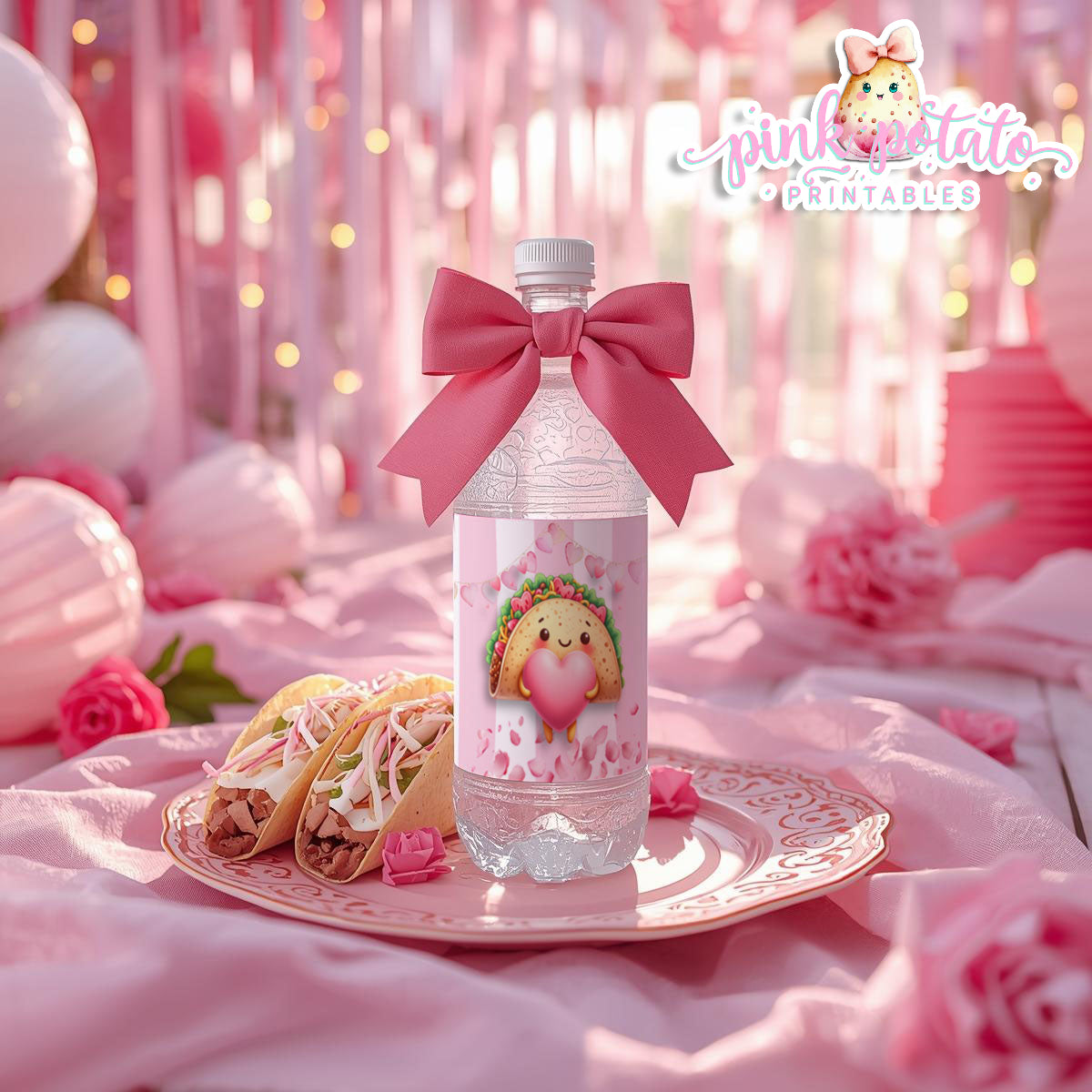 Pink Valentine-Taco Bar-Water Bottle Labels-Valentine's Day-Waterbottle-Valentine's Party-INSTANT DOWNLOAD
