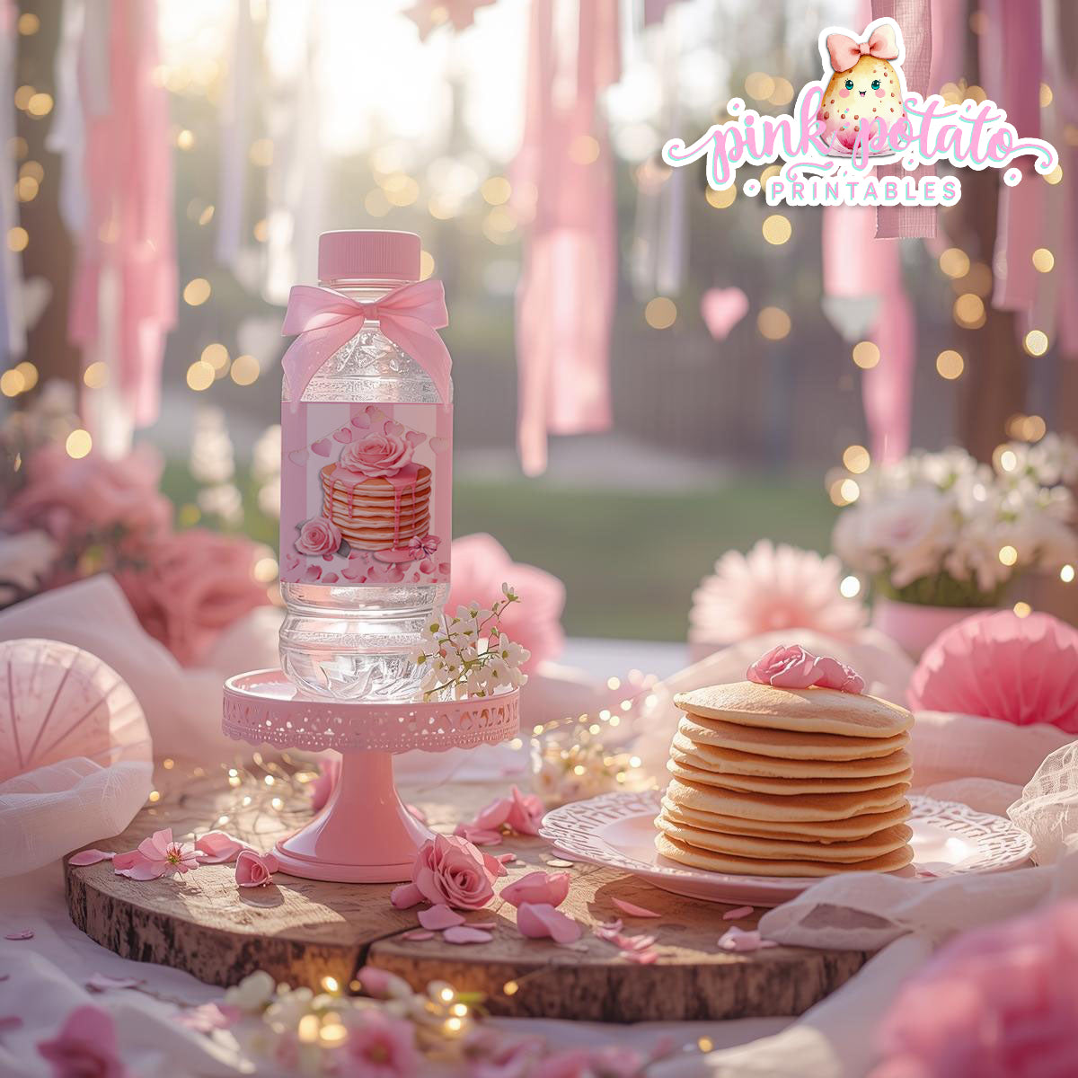 Pink Valentine-Pancake Bar-Water Bottle Labels-Valentine's Day-Waterbottle-Valentine's Party-INSTANT DOWNLOAD