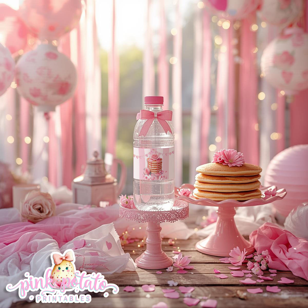 Pink Valentine-Pancake Bar-Water Bottle Labels-Valentine's Day-Waterbottle-Valentine's Party-INSTANT DOWNLOAD