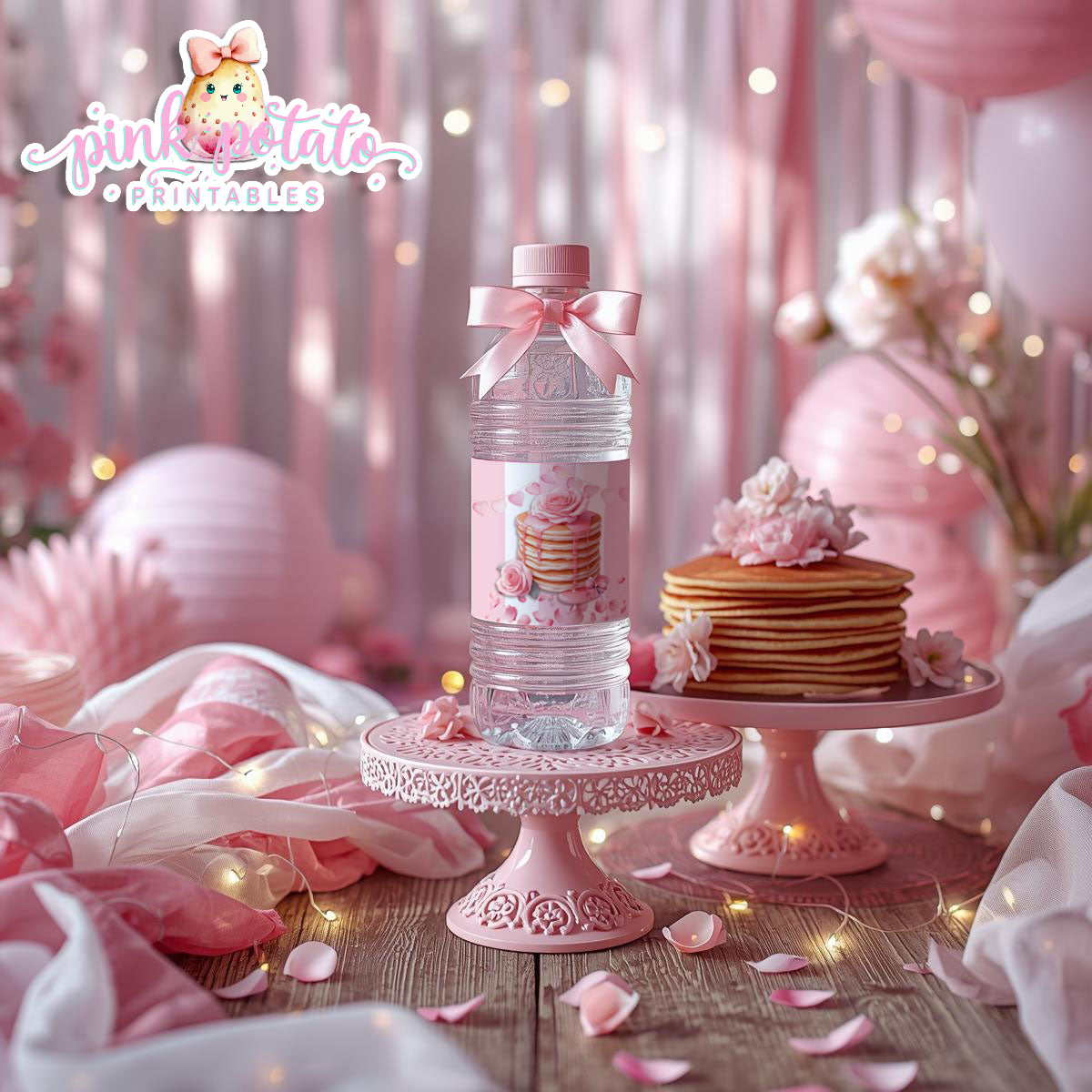 Pink Valentine-Pancake Bar-Water Bottle Labels-Valentine's Day-Waterbottle-Valentine's Party-INSTANT DOWNLOAD