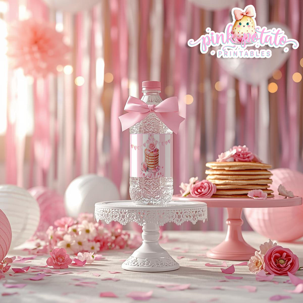Pink Valentine-Pancake Bar-Water Bottle Labels-Valentine's Day-Waterbottle-Valentine's Party-INSTANT DOWNLOAD