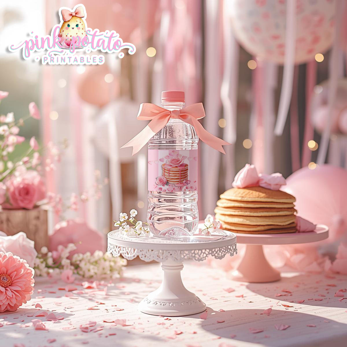 Pink Valentine-Pancake Bar-Water Bottle Labels-Valentine's Day-Waterbottle-Valentine's Party-INSTANT DOWNLOAD