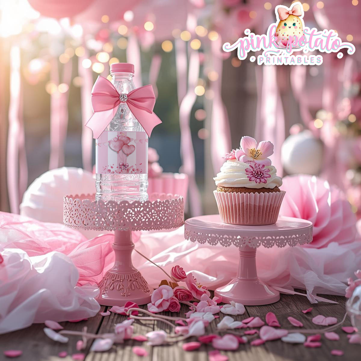 Pink Valentine-Water Bottle Labels-Valentine's Day-Waterbottle-Valentine's Party-INSTANT DOWNLOAD