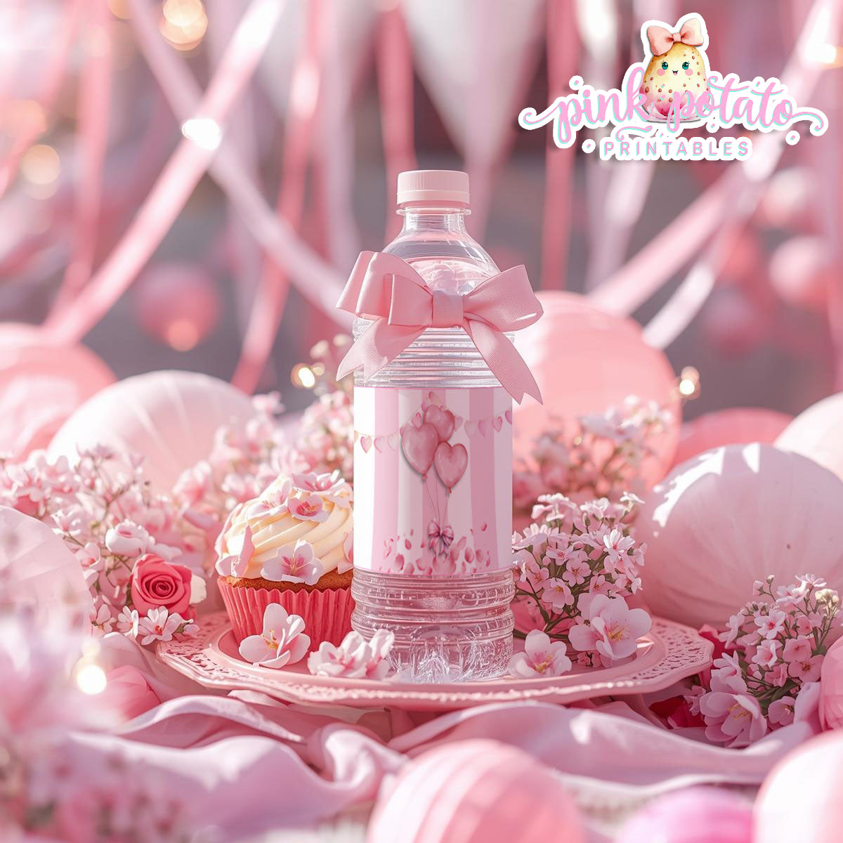 Pink Valentine-Water Bottle Labels-Valentine's Day-Waterbottle-Valentine's Party-INSTANT DOWNLOAD