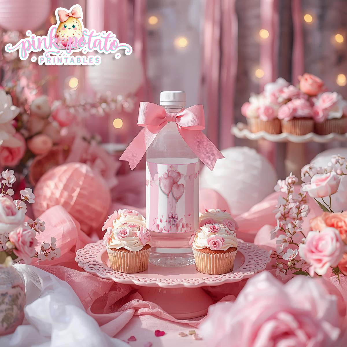 Pink Valentine-Water Bottle Labels-Valentine's Day-Waterbottle-Valentine's Party-INSTANT DOWNLOAD