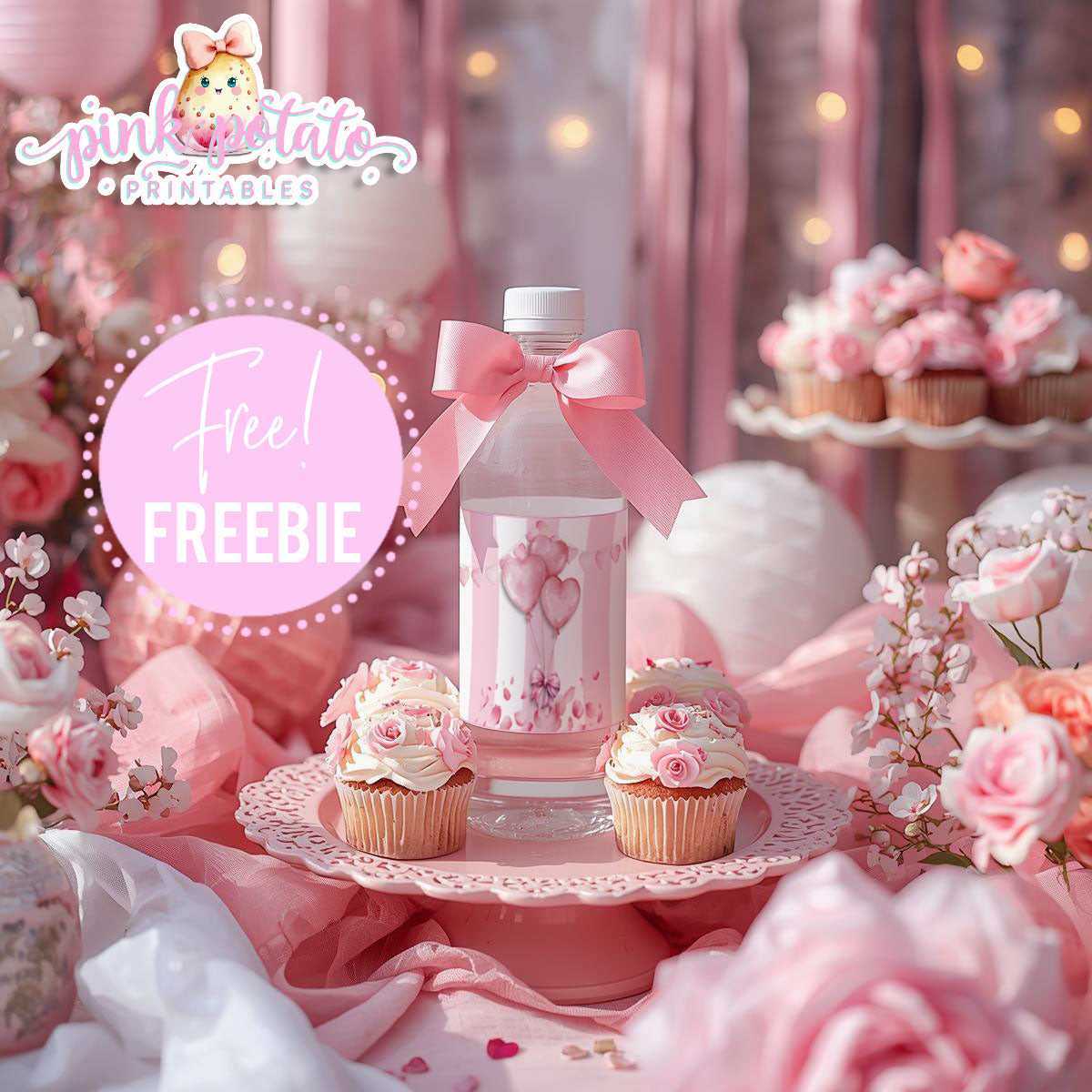 Pink Valentine-Water Bottle Labels-Valentine's Day-Waterbottle-Valentine's Party-INSTANT DOWNLOAD