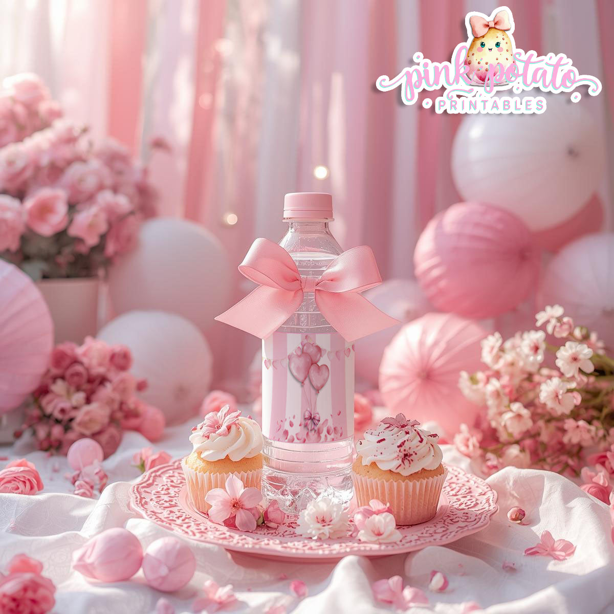 Pink Valentine-Water Bottle Labels-Valentine's Day-Waterbottle-Valentine's Party-INSTANT DOWNLOAD