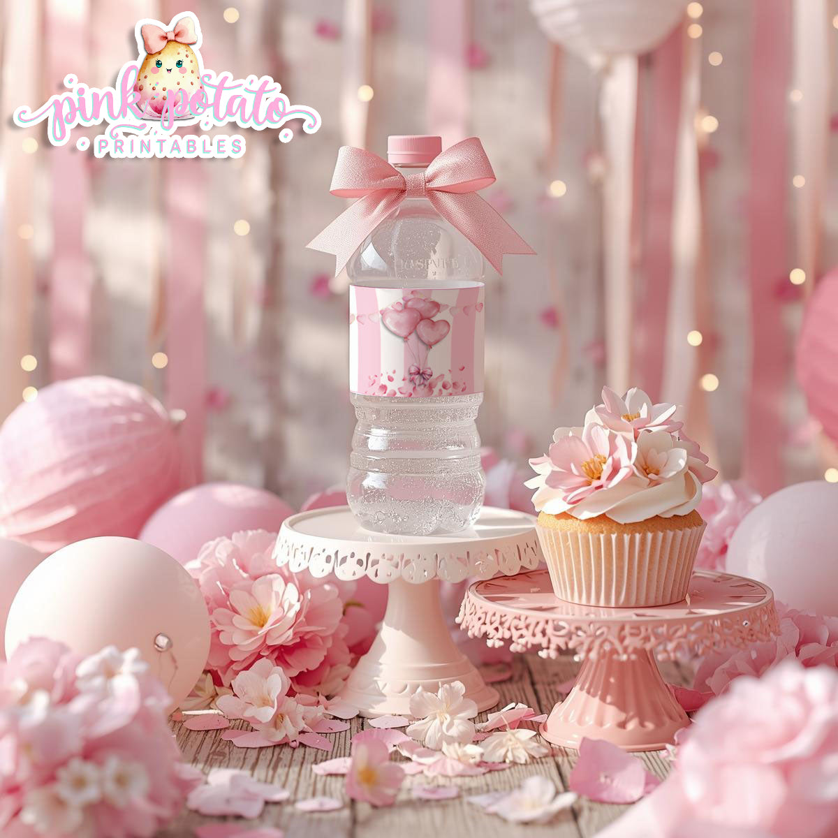 Pink Valentine-Water Bottle Labels-Valentine's Day-Waterbottle-Valentine's Party-INSTANT DOWNLOAD