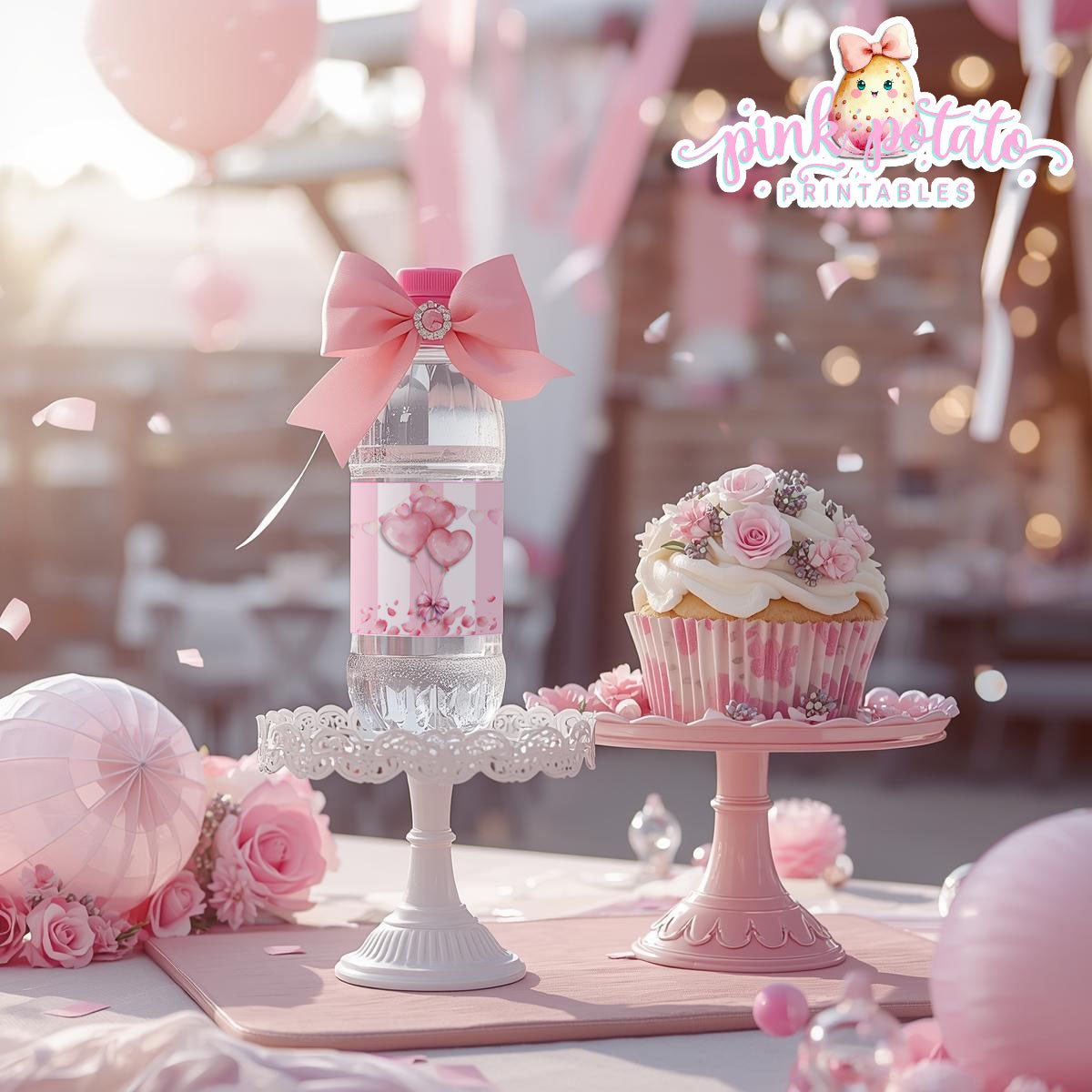 Pink Valentine-Water Bottle Labels-Valentine's Day-Waterbottle-Valentine's Party-INSTANT DOWNLOAD