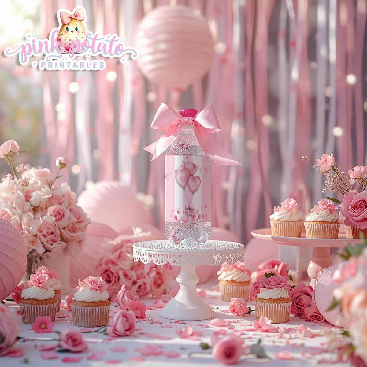 Pink Valentine-Water Bottle Labels-Valentine's Day-Waterbottle-Valentine's Party-INSTANT DOWNLOAD