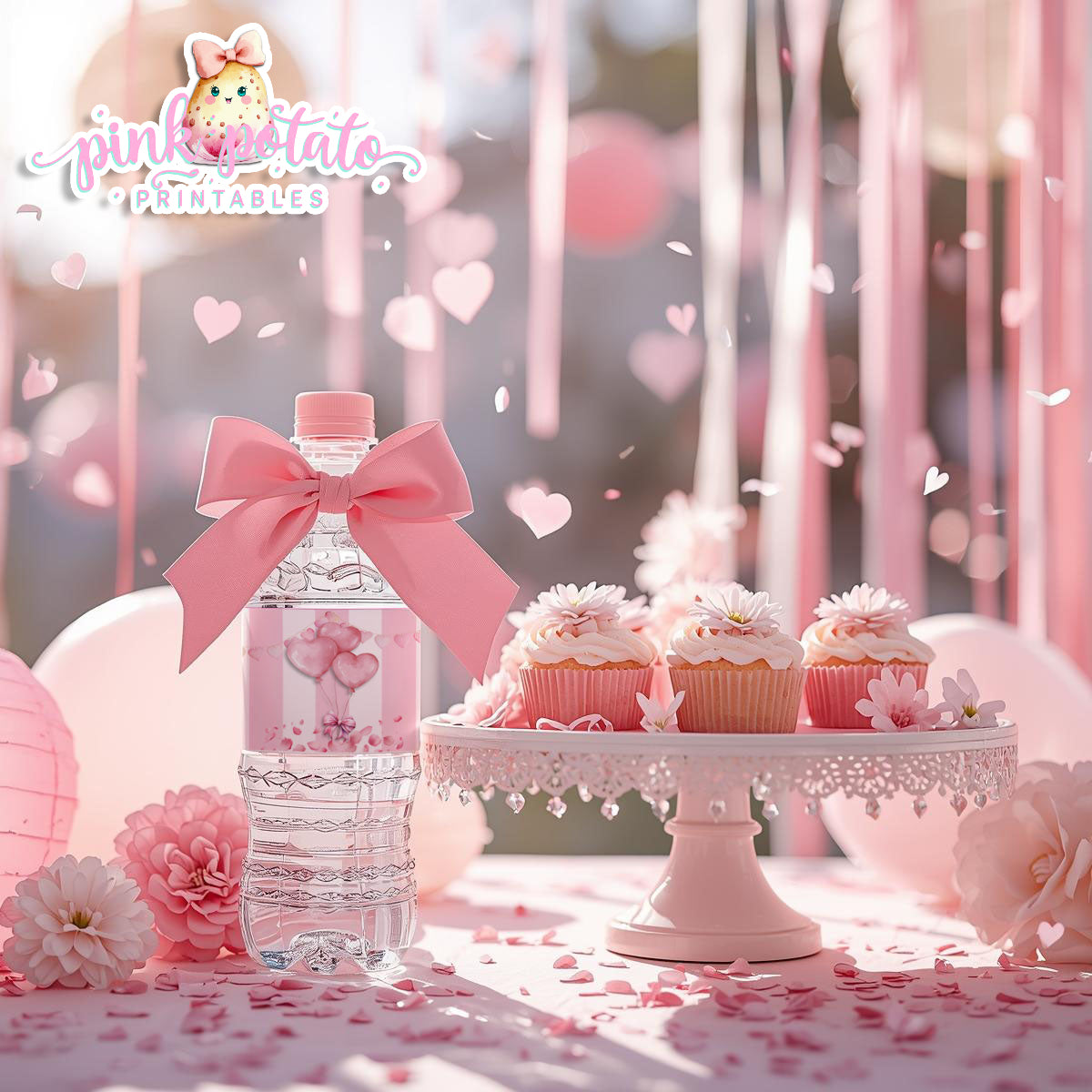 Pink Valentine-Water Bottle Labels-Valentine's Day-Waterbottle-Valentine's Party-INSTANT DOWNLOAD