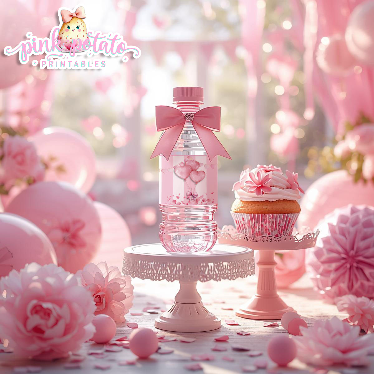 Pink Valentine-Water Bottle Labels-Valentine's Day-Waterbottle-Valentine's Party-INSTANT DOWNLOAD