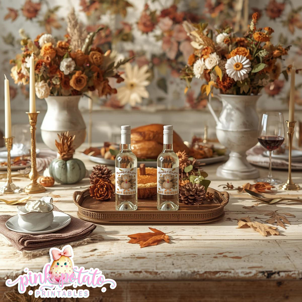Turkey Day II-Mini Wine Bottle Labels-187ml Wine Bottles-Printable-Thanksgiving Labels-Thanksgiving Dinner-Holiday Party-INSTANT DOWNLOAD