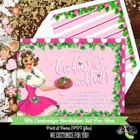 Cookies & Cocktails-Invitations-Pick Hair, Skin and Eye Color-We Customize-Personalized Party Printables-Christmas Parties-DIGITAL DOWNLOAD