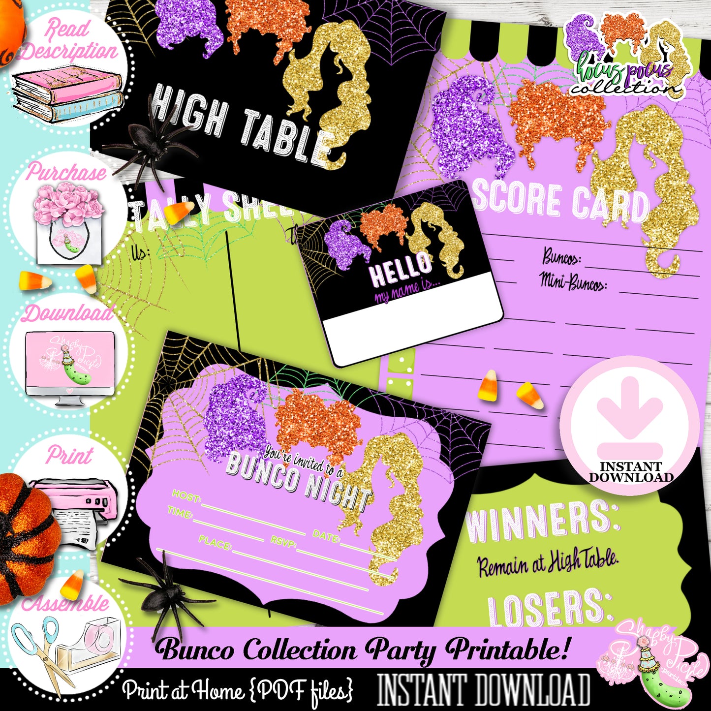 Hocus Pocus Bunco WITH Invitation-Halloween Party Printable-Fill In Invite-Score Cards-Tally Cards-Bunko-Holiday-Digital-INSTANT DOWNLOAD