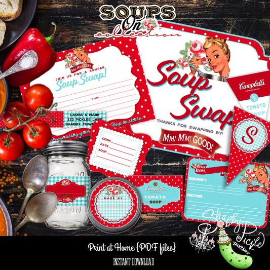 Soup Swap Mini Kit-Party Printable-Editable-Soups On-Soup Social-Soup Can-Campbells-Neighbors Night-Soup Party-Decorations-INSTANT DOWNLOAD