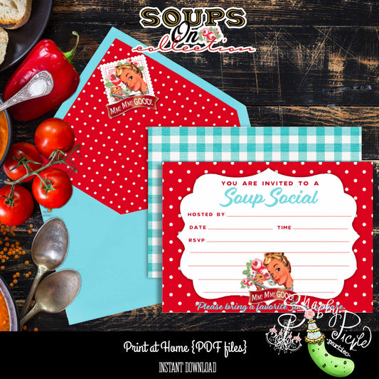 Soups On-Fill-In Invitation-2 Different Styles-Printable-Parties-Soup Social-Soup Can-Campbells-Neighbors Night-Soup Party-INSTANT DOWNLOAD