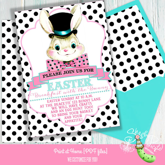 Bow Tie Bunny-Invitation-We Customize-Printable Invitations-Print At Home-Egg Hunt-Bunny-Easter Brunch-Party-Printable Invites-DOWNLOAD