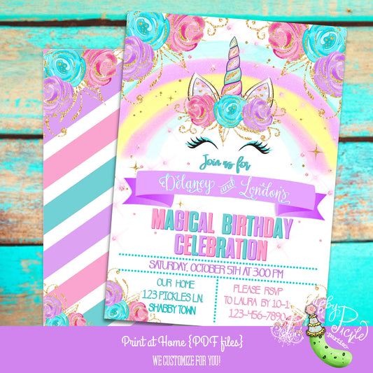 Unicorn Lashes Invitations-We CUSTOMIZE-Invite-Cards-Party Invitation-Girls Party-Unicorn Birthday-Printable-Print At Home-DIGITAL DOWNLOAD