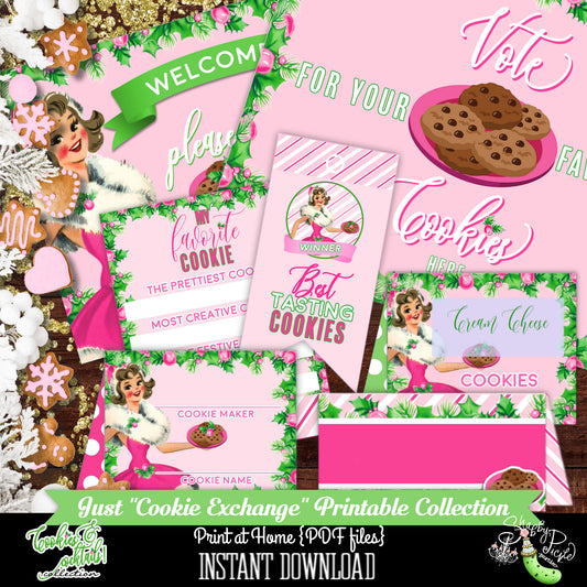 Cookies & Cocktails Mini-Cookie Exchange-Pick Hair, Skin and Eye Color-Party Printables-Christmas Parties-Xmas-Girls Night-Retro-DOWNLOAD