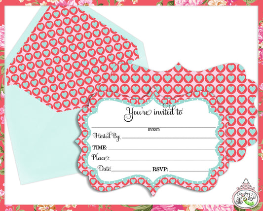 X's & O's Fill In Valentine Invitations-Printable-Valentines Day Parties-Birthday-Shower-Kids Party-Instant Download-Digital Decorations