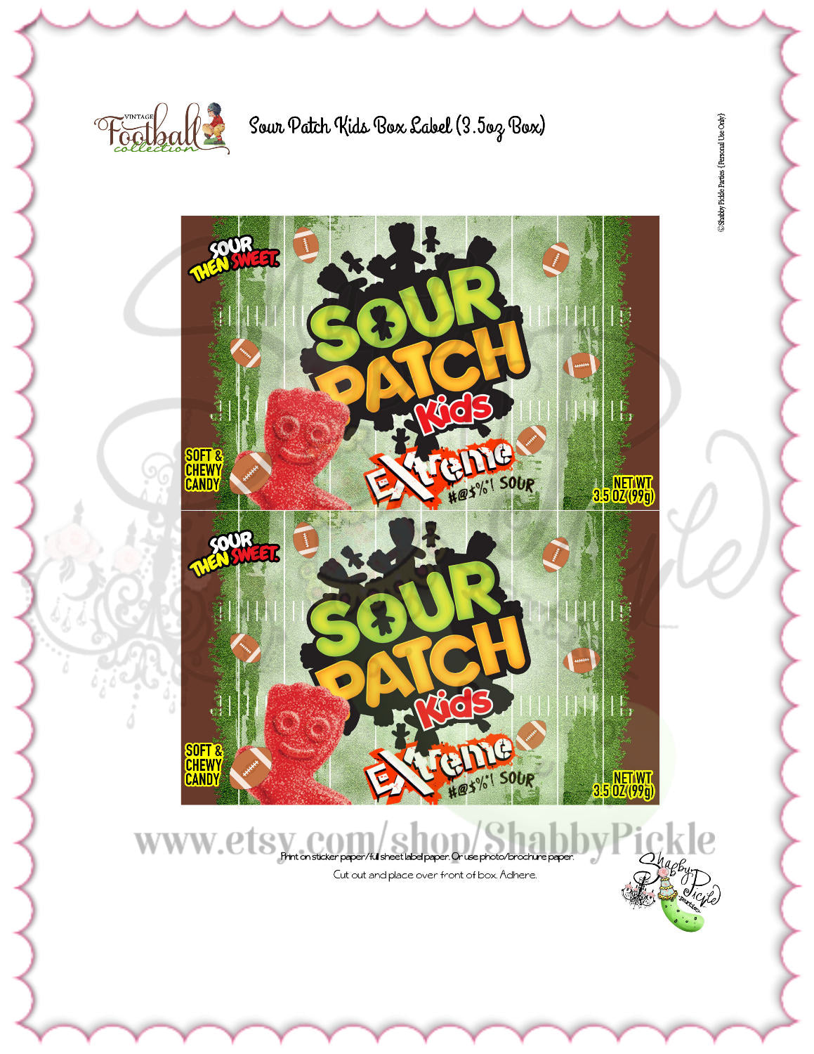 Vintage Football-Super Bowl Sour Patch Kids Box Label-Super Bowl Party Printable-Superbowl Sunday Parties-Super Bowl-Sports-Instant Download