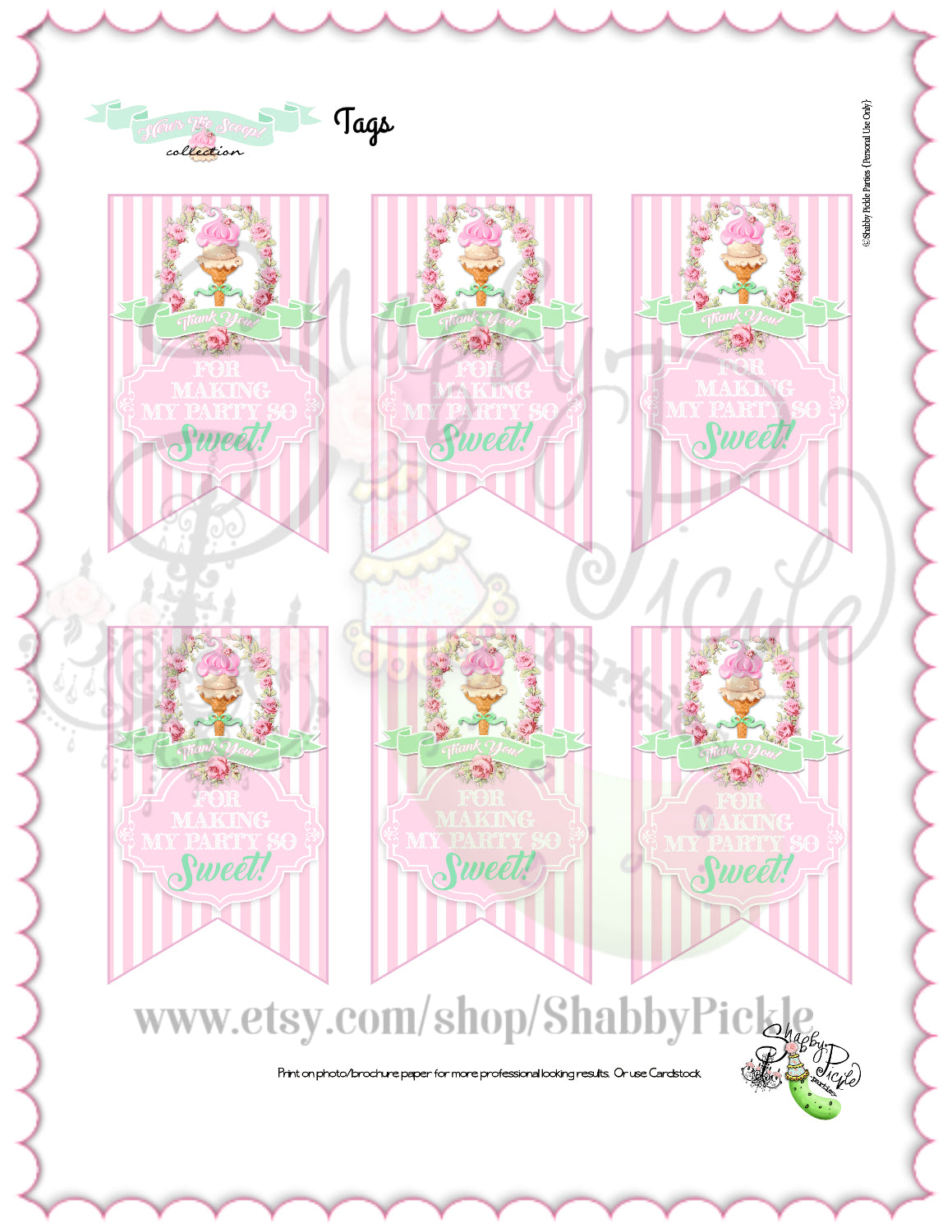 Heres The Scoop-Birthday-Favor Tags-Thank You Tags-Ice Cream Shop-Ice Cream Parlor-Ice Cream Party-Printable-INSTANT DIGITAL DOWNLOAD