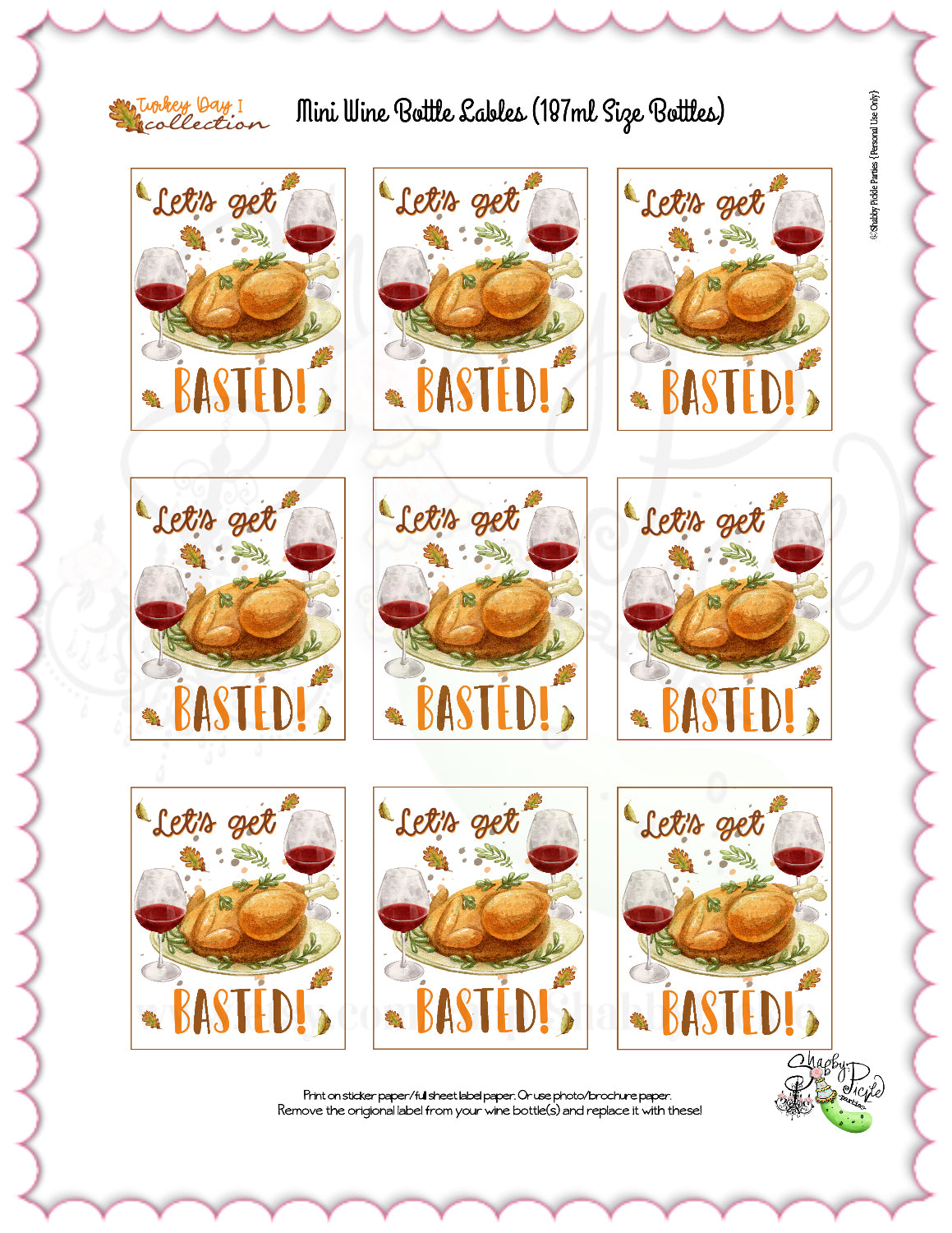 Turkey Day I-Mini Wine Bottle Labels-187ml Wine Bottles-Printable-Thanksgiving Labels-Thanksgiving Dinner-Holiday Party-INSTANT DOWNLOAD