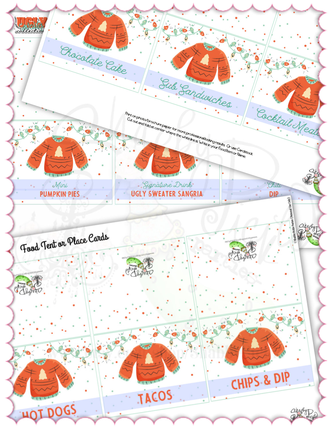 Ugly Sweater-Editable Tent Cards-Buffet Cards-Place Cards-You Edit-Printable-Christmas Party-Computer Needed-INSTANT DOWNLOAD