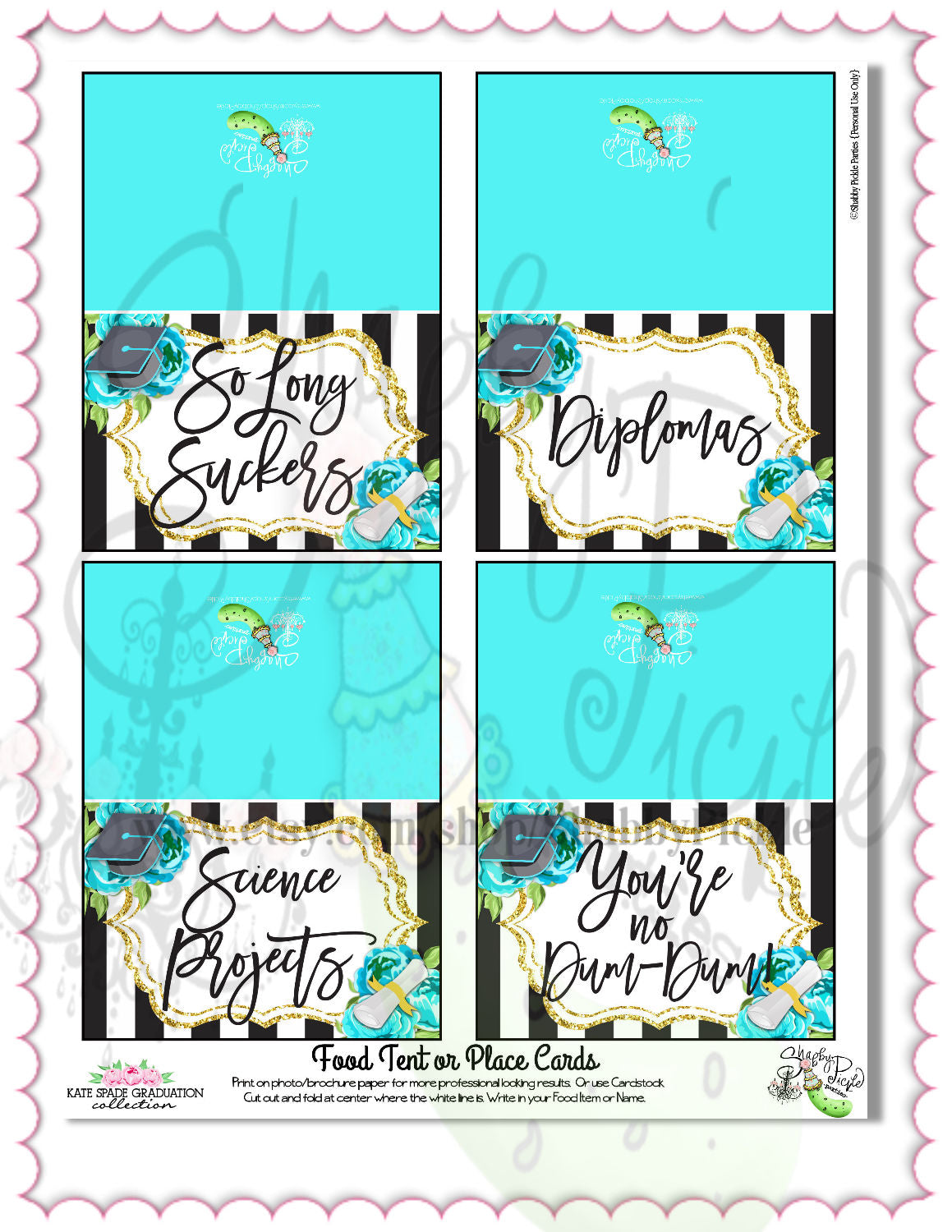 Kate Spade Inspired Graduation Candy Buffet-Turquoise-Candy Bar-16 Candy Signs-Candy Bar Sign-Class of-Graduation Party-Printable-INSTANT DOWNLOAD