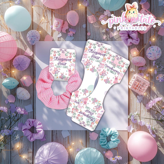 Easter Sleepover-Hair Scrunchie Holder-Easter Slumber Party-Scrunchie Tags-Easter Birthday-Easter Party-Easter Sunday-Happy Birthday-Birthday Sleepover Party-Birthday Slumber Party-Bunny-INSTANT DOWNLOAD