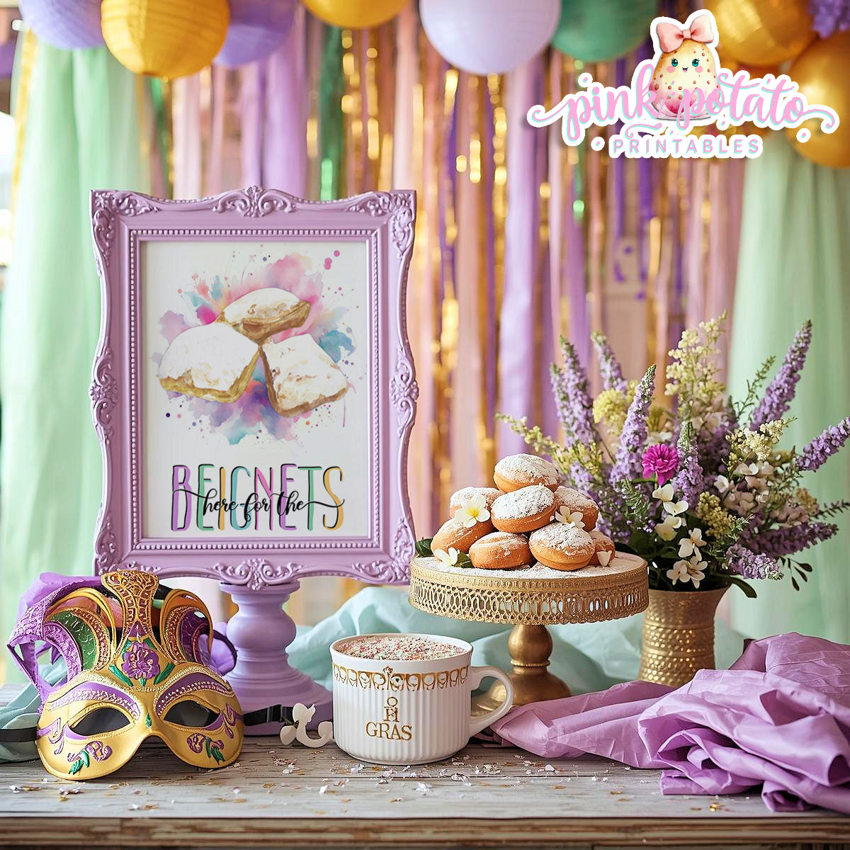 Mardi Gras-Party Signs-Mardi Gras Beignets Sign-Mardi Gras King Cake Sign-Mardi Gras Theme-Fat Tuesday-Party Printable-Digital-INSTANT DOWNLOAD