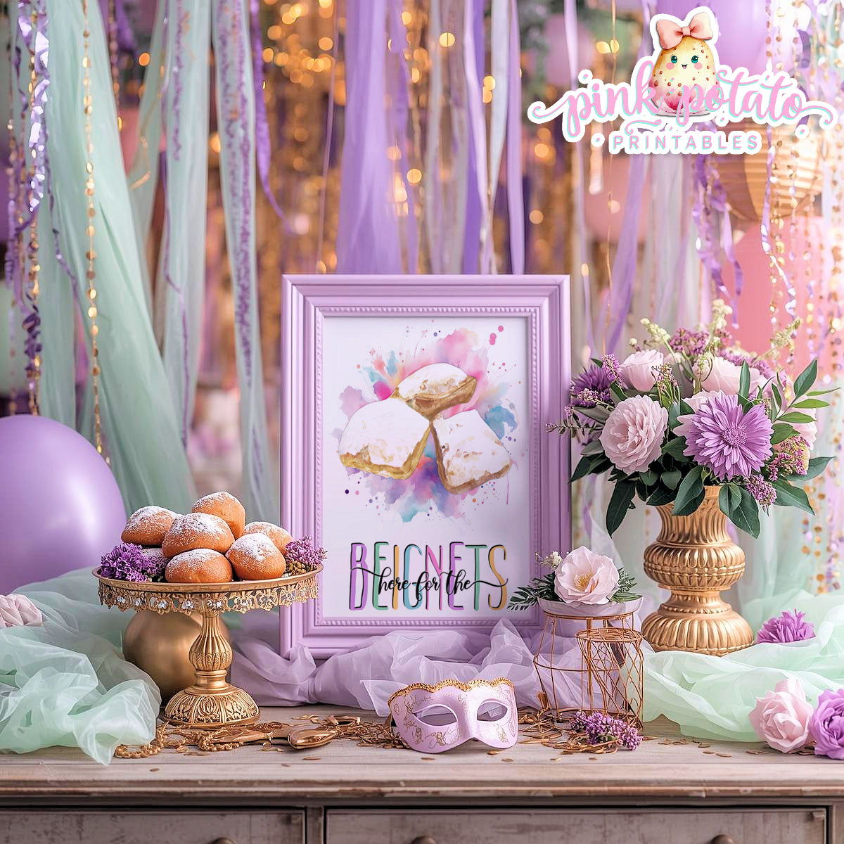Mardi Gras-Party Signs-Mardi Gras Beignets Sign-Mardi Gras King Cake Sign-Mardi Gras Theme-Fat Tuesday-Party Printable-Digital-INSTANT DOWNLOAD