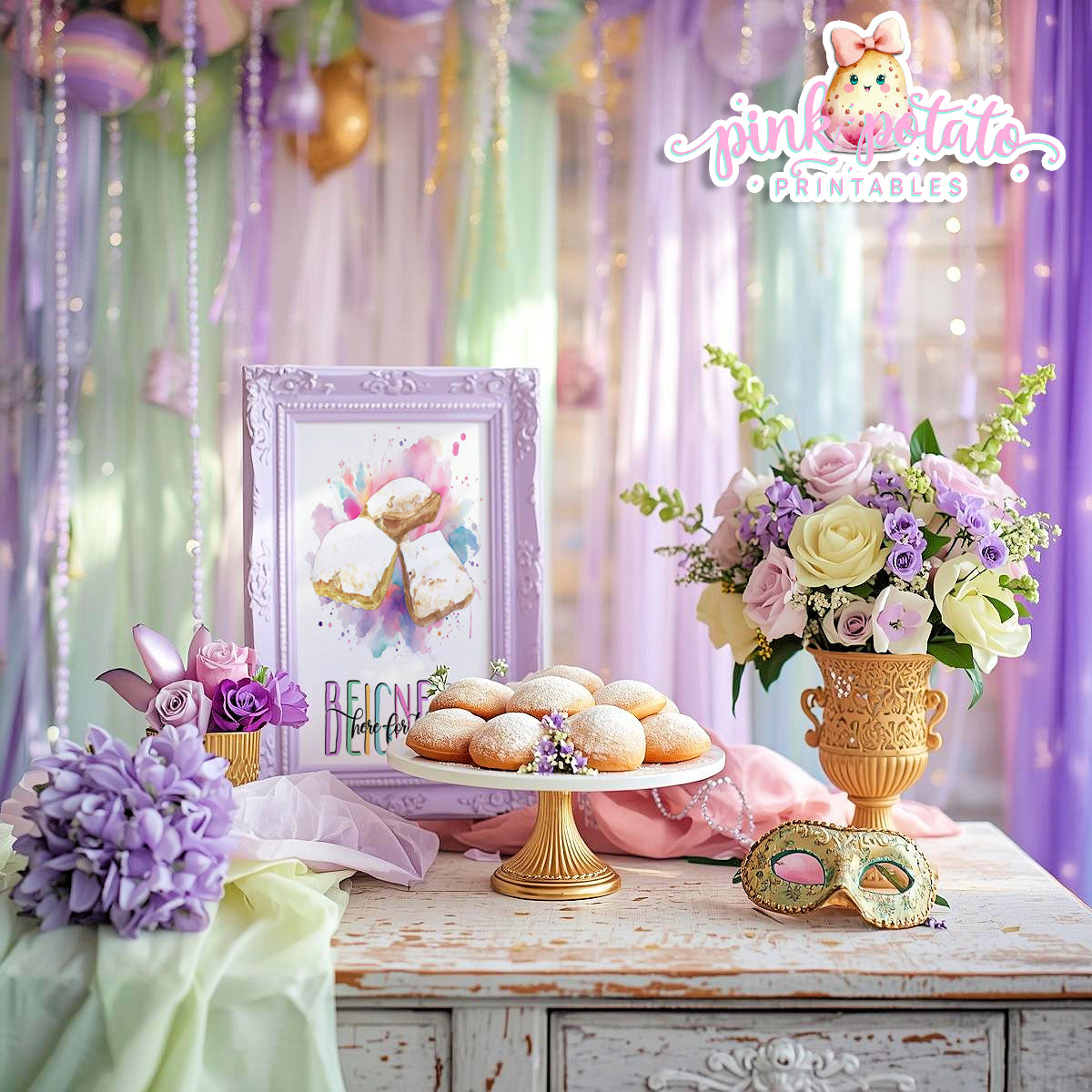 Mardi Gras-Party Signs-Mardi Gras Beignets Sign-Mardi Gras King Cake Sign-Mardi Gras Theme-Fat Tuesday-Party Printable-Digital-INSTANT DOWNLOAD